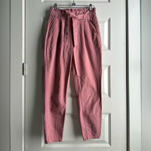 Women High Rise Paper Bag Tie Waist Dusty Rose Trousers